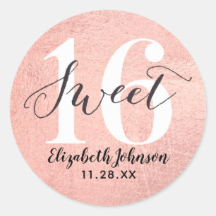 Girly Rose Gold Foil Sweet 16 Birthday Classic Rou Classic Round Sticker