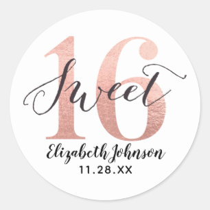 Girly Rose Gold Foil Sweet 16 Birthday Classic Round Sticker