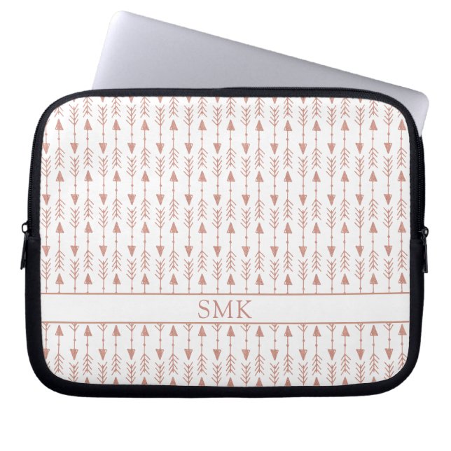 Girly Rose Gold Foil Tribal Arrows Monogram Laptop Sleeve (Front)