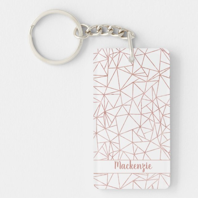 Girly Rose Gold Geometric Copper Polygon Photo Key Ring (Front)