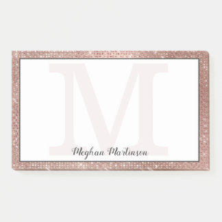 Girly Rose Gold Glam Sparkle Monogram Name Large Post-it Notes
