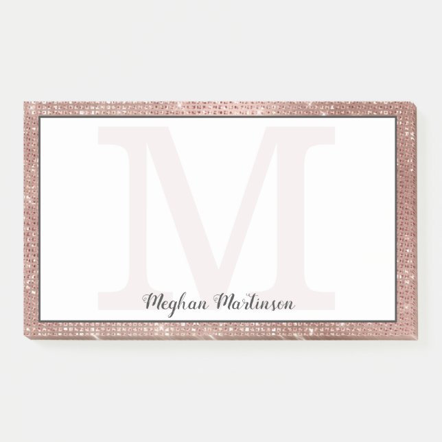 Girly Rose Gold Glam Sparkle Monogram Name Large Post-it Notes (Front)