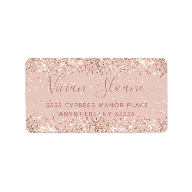 Girly Rose Gold Glitter Address Label (Front)