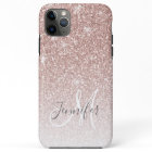 Girly Rose Gold Glitter Blush Monogram Name