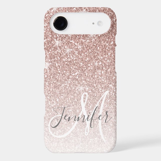 Girly Rose Gold Glitter Blush Monogram Name Case-Mate iPhone Case (Back)