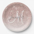Girly Rose Gold Glitter Blush Monogram Name