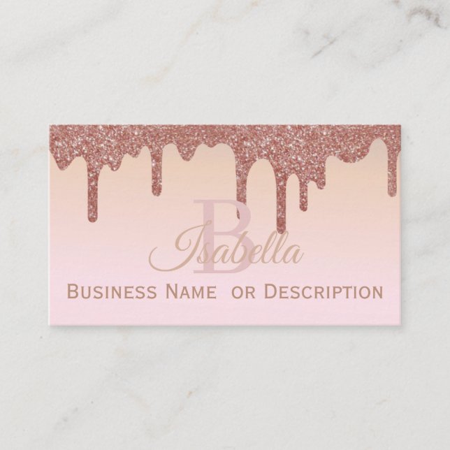 Girly, Rose Gold Glitter Business Card (Front)