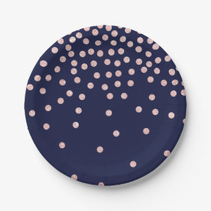 girly rose gold glitter confetti polka dots paper plate