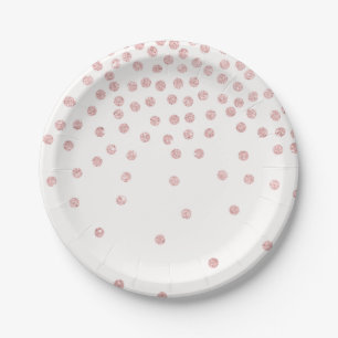 girly rose gold glitter confetti polka dots paper plate