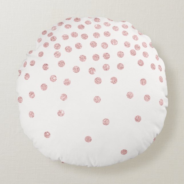girly rose gold glitter confetti polka dots round cushion (Front)