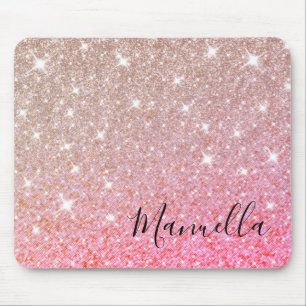 Girly Rose Gold Glitter Custom Name Monogram Mouse Mat