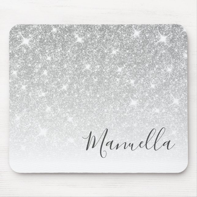Girly Rose Gold Glitter Custom Name Monogram Mouse Mat (Front)