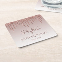 Girly Rose Gold Glitter Drip 80th Birthday Party