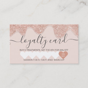 Girly rose gold glitter drips blush pink makeup loyalty card