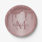 Girly Rose Gold Glitter Drips Monogram Birthday