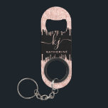 Girly Rose Gold Glitter Drips Monogrammed<br><div class="desc">Girly, Elegant, Sylish, Light Rose Gold Glitter Drips 2 Monogram Script custom personalised name monogrammed keychain bottle opener on black. Featuring a modern luxury faux light pink rose gold glitter dripping frame, a large double (2) hand lettered monogram script font with swashes (in large size initials), and a serif type...</div>