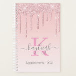 Girly Rose Gold Glitter Drips Ombre Monogram 2021 Planner<br><div class="desc">Modern, girly rose gold glitter drips on pink white ombre background spiral 2021 appointment book and planner. This design features blush pink rose gold sparkle glitter drips on light pink white ombre background with name and monogram text template. The name is written with a beautiful swirly hand lettered style script....</div>