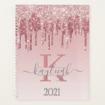 Girly Rose Gold Glitter Drips Ombre Monogram 2021 Planner<br><div class="desc">Modern, girly rose gold glitter drips on pink white ombre background spiral 2021 planner. This design features blush pink rose gold and dark pink sparkle glitter drips on pink white ombre background with name and monogram text template. The name is written with a beautiful swirly hand lettered style script. If...</div>