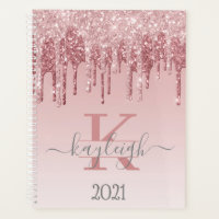 Girly Rose Gold Glitter Drips Ombre Monogram 2021