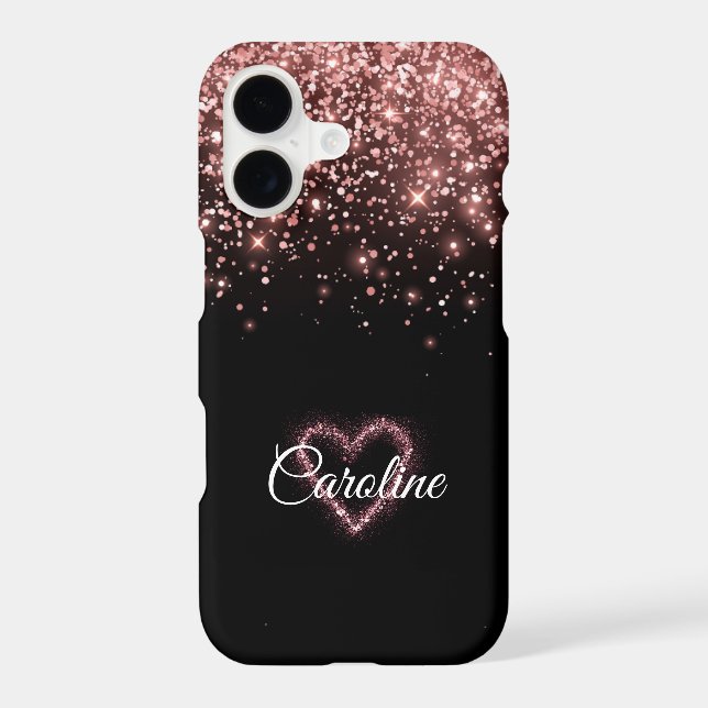 Girly Rose Gold Glitter Heart Monogram (Back)