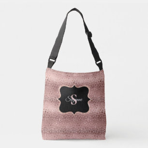 Girly Rose Gold Glitter Leopard Monogram Crossbody Bag