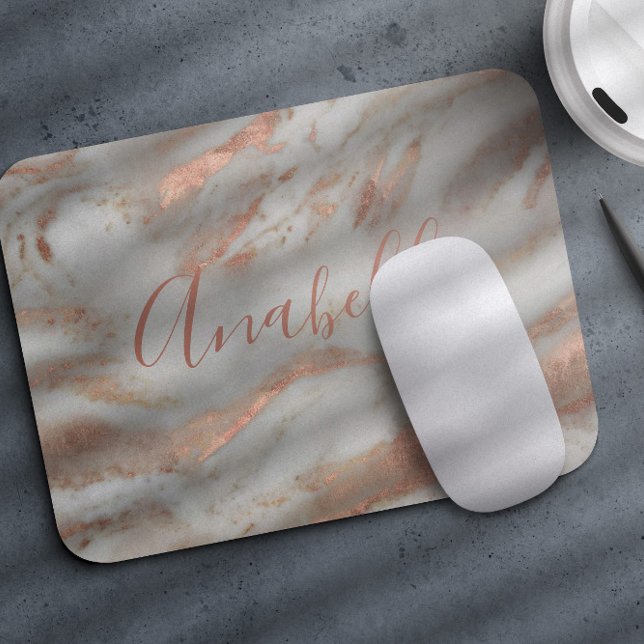 Girly rose gold glitter marble elegant name script mouse mat (Creator Uploaded)