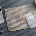 Girly rose gold glitter marble elegant script name mouse mat<br><div class="desc">Modern chic rose gold glam grey marble with glittery borders mousepad with trendy calligraphy script personalised name.            Could be a perfect birthday,  Sweet 16,  school graduation,  or Christmas gift for her.</div>