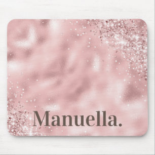 Girly Rose Gold Glitter Monogram Custom Name Mouse Mat
