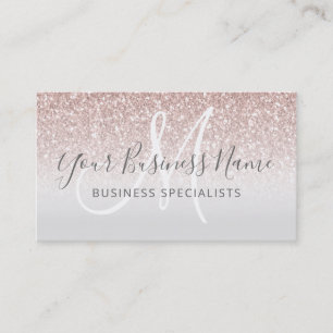 Girly Rose Gold Glitter Monogram Logo Business Card
