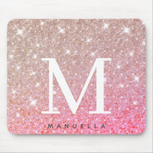 Girly Rose Gold Glitter Monogram Personalised Mouse Mat
