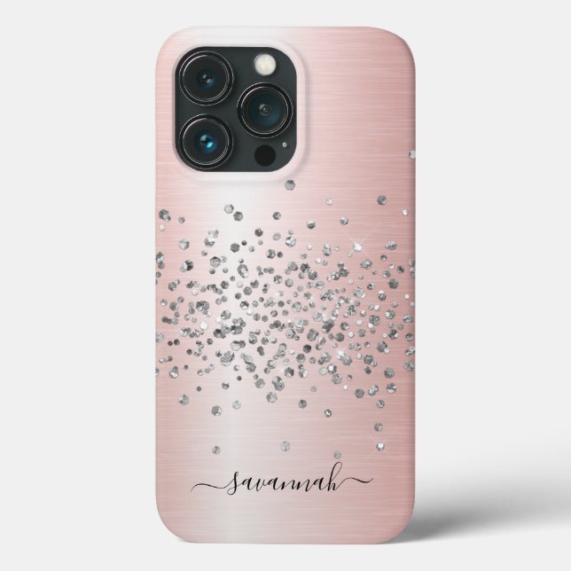 Girly Rose Gold Glitter Name Monogram Case-Mate iPhone Case (Back)