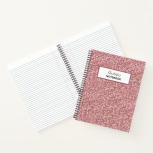 Girly Rose Gold Glitter Personalised Name Notebook