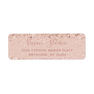 Girly Rose Gold Glitter Return Address Label