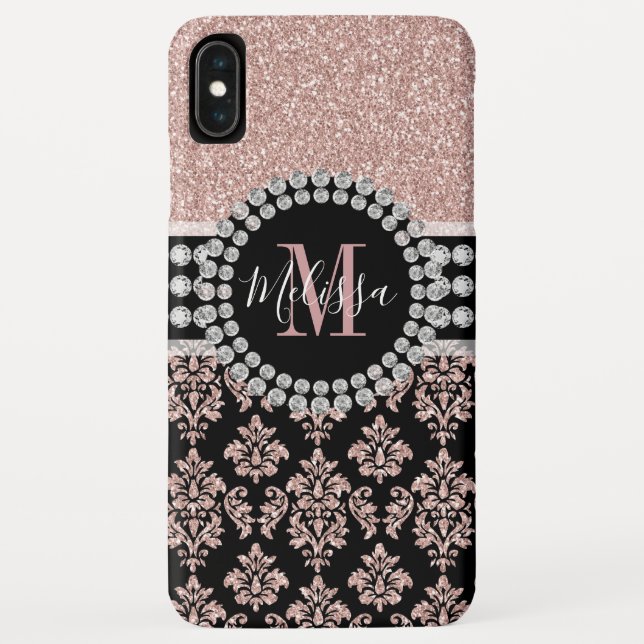 Girly Rose Gold Glitter Sparkle Monogram Name Case-Mate iPhone Case (Back)