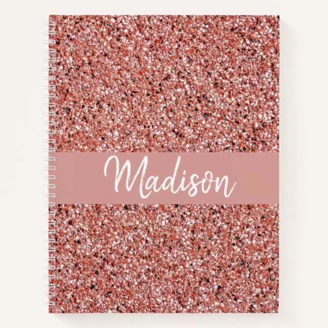 Girly Rose Gold Glitter Sparkle Monogram Name Notebook (Front)