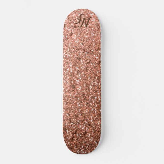 Girly Rose Gold Glitter Sparkle Personalised Skateboard (Front)