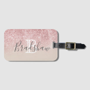 Girly Rose Gold Glitter Sparkles Monogram Name  Luggage Tag