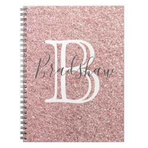 Girly Rose Gold Glitter Sparkles Monogram Name  Notebook