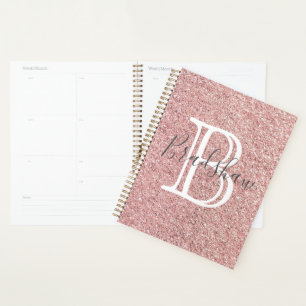 Girly Rose Gold Glitter Sparkles Monogram Name  Planner