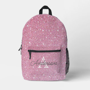 Girly Rose Gold Glitter Sparkles Monogram Name  Pr Printed Backpack