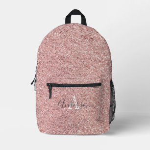 Girly Rose Gold Glitter Sparkles Monogram Name Printed Backpack