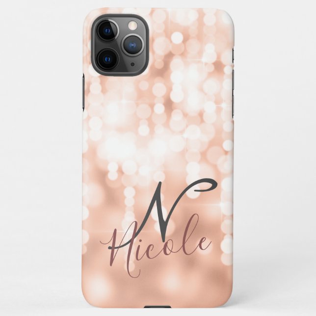 Girly Rose Gold Glittery Monogram iPhone Case (Back)