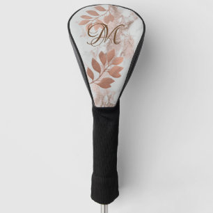 Girly Rose Gold Leaves Monogram Golf Head Cover