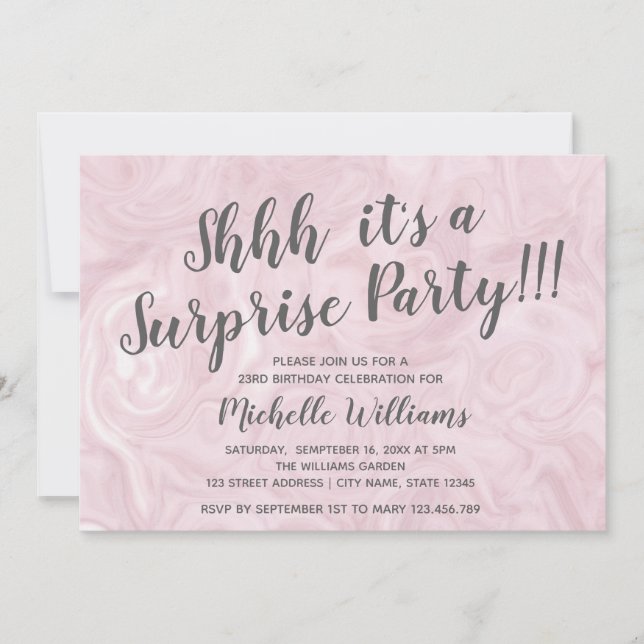 Girly Rose gold marble| Surprise Party Birthday Invitation (Front)