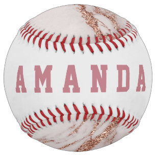 Girly Rose Gold Marble Texture Personalised Softball