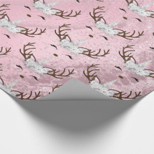 Girly rose gold marble unicorn reindeer pattern wrapping paper
