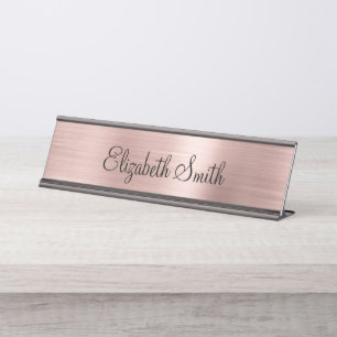Girly Rose Gold Metallic Desk Name Plate