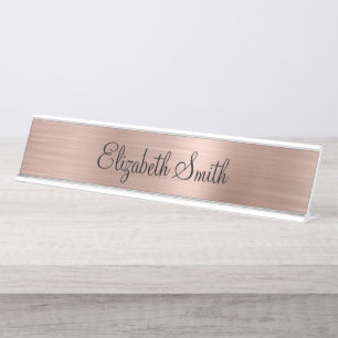 Girly Rose Gold Metallic Desk Name Plate
