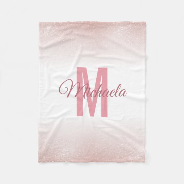 Girly Rose Gold Modern Chic Monogram Elegant Fleece Blanket (Front)