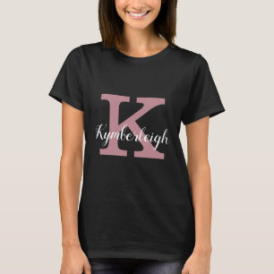 Girly Rose Gold Monogram and Chic Script Name Dark T-Shirt